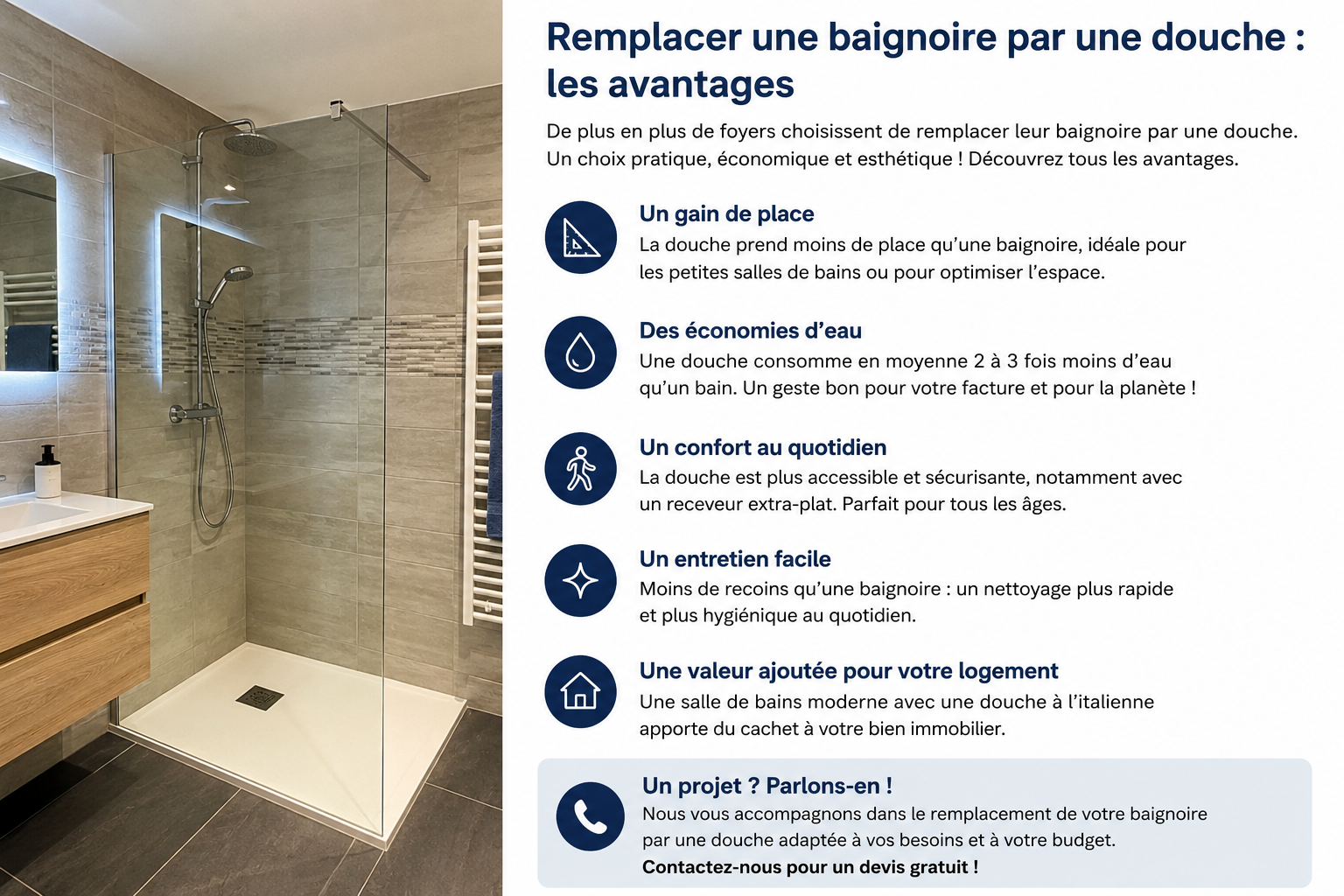 Remplacer une baignoire par une douche : avantages.